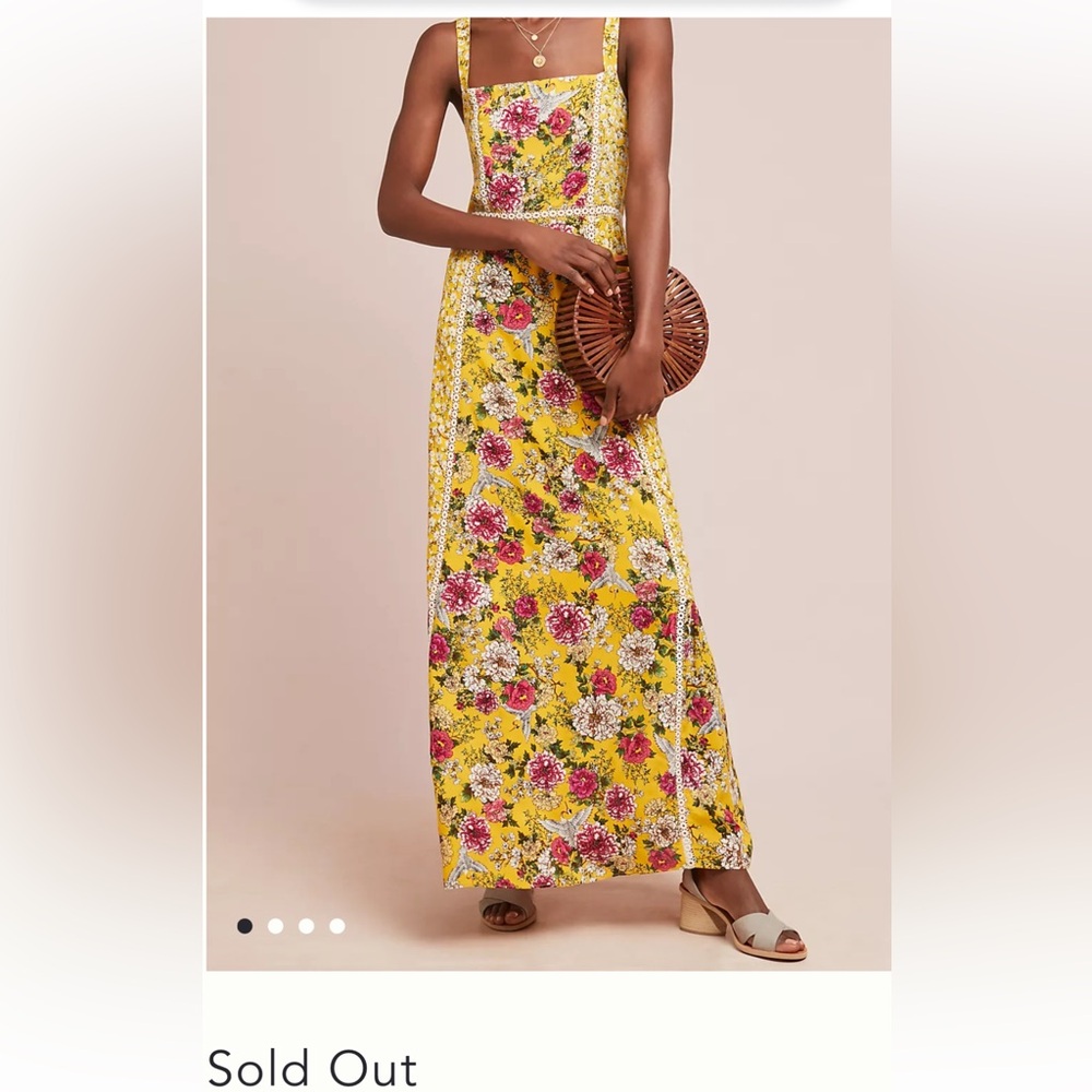Anthropologie maxi dress Farm Rio size L yellow floral Cantonal maxi sold out